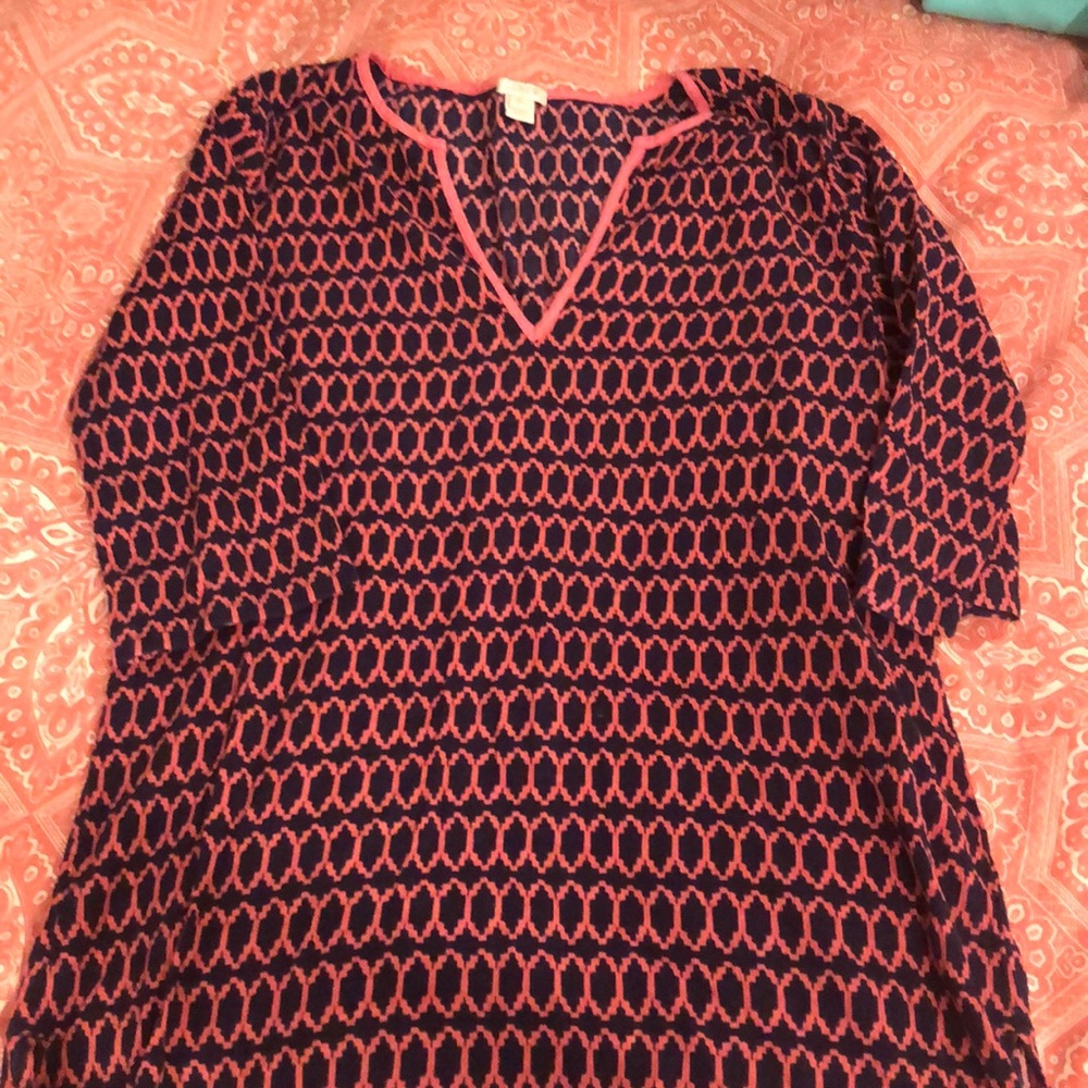 J. CREW M PETITE BLUE PINK V SHIRT LONG